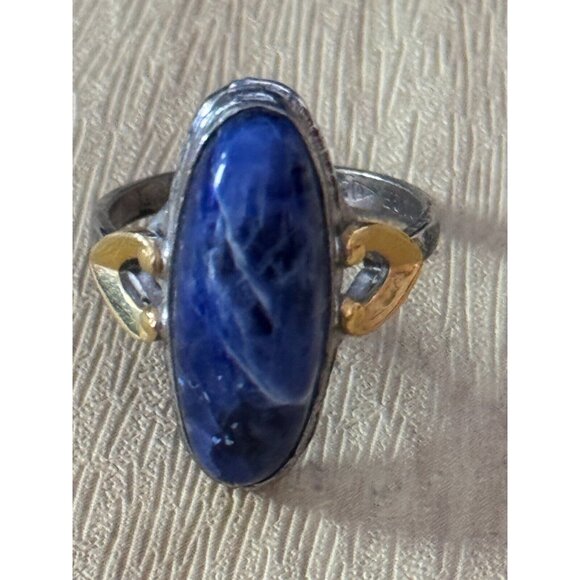 Vintage Clark & Combs Sterling Silver 10KGF Lapis Womens Ring Signed Size 7 C194 - Picture 3 of 8